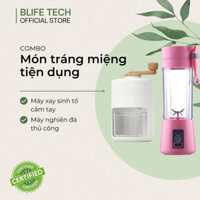 COMBO Máy Xay Sinh Tố Cầm Tay, Máy Xay Sinh Tố Đa Năng Mini, Máy Làm Đá Bào Bằng Tay, Máy Nghiền Đá Thủ Công
