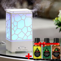 Combo Máy Xông Tinh Dầu Cao Cấp  Tinh Dầu Nguyên Chất TIDAMO Tùy Chọn Khuếch Tán Tinh Dầu Siêu Âm, Ánh Đèn LED 7 Màu Trong Làn Sương Cực Đẹp - Máy Lập Phương Trắng - Máy  3 Chai Tinh Dầu Sả Chanh  Bạc Hà  Vỏ Quế