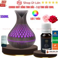 Combo Máy xông tinh dầu hình Bình Hoa Kẻ Ca rô 550ml + 1 Lọ tinh dầu LEAF 10ml - Shop Út Lớn