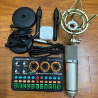 Combo mic hát thu âm livestream U87 nguồn 5V kèm sound card K900 giá rẻ , đầy đủ chân kẹp tai nghe dây kết nối