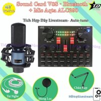 Combo Mic Livestream Karaoke Aqta ALC290 và Sound Card V8S có Bluetooth Auto-tune Đi Kèm Chân Kẹp Màng Lọc Tai Nghe Nhét