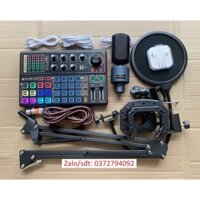 Combo mic livestream karaoke Aqta ALC290 và sound card K300 có bluetooth Auto-tune đi kèm chân màng tai nghe