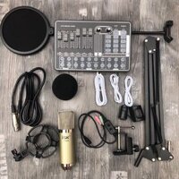 Combo mic thu âm AT350 sound card h9 dây live stream MA2 chân màng- bộ livestream sound card h9 có bluetooth autu-tune.