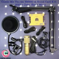 Combo mic thu âm BM900 sound card k10 2020 Đời 2020 chân đế màng lọc bộ ghi âm chuyển nghiệp