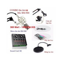 Combo Mic thu âm BM900 + tai nghe Sony + giá đỡ mic + lọc âm + soundcard V8 bluetooth