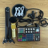 Combo mic thu âm, Livetrem Mic BM900, Soundcard K300, Chân kẹp màng lọc, tai nghe dây.