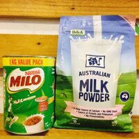 Combo Milo Úc 1kg+ sữa nguyên kem/tách béo DJ&A