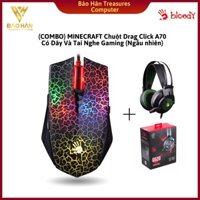 (COMBO) MINECRAFT Chuột Drag Click A70 Có Dây Và Tai Nghe Gaming (Ngẫu nhiên) A4TECH BLOODY - Hàng Chính Hãng Mới 100%