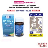 Combo mọc tóc, giảm mụn DHC kẽm 30 viên và Hà Thủ Ô Biotin 1000mcg giúp tóc chắc khỏe, bổ khí huyết, đen tóc