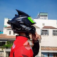 Combo Mũ Bảo Hiểm AGU Tem 46 Bạc Lắp Đuôi gió + Cặp sừng và túi đựng