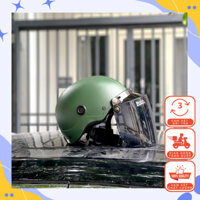 Combo mũ bảo hiểm nửa đầu 1/2 sơn xanh lính nhám và kính đen bogo Camry chính hãng