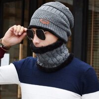 ComBo Mũ Len Kèm Khăn Cổ Hàn Quốc  - Xám