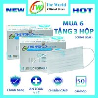 Combo mua 6 hộp tặng 3 hộp HỘP-50 CÁI Khẩu trang y tế 3 lớp The World kháng khuẩn, bụi mịn chất lượng - Hàng Chính Hãng The World - XANH