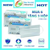 Combo mua 6 hộp tặng 3 hộp HỘP-50 CÁI Khẩu trang y tế 4 lớp The World kháng khuẩn, bụi mịn - Hàng Chính Hãng The World - XANH