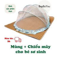 Combo mùng chiếu cho bé sơ sinh, chiếu mây điều hòa nằm mát, mùng gấp gọn mùng chống muỗi cho bé - Bếp Bố Yêu