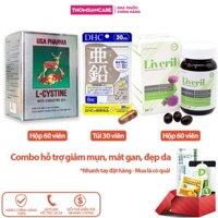 Combo ngăn ngừa mụn, mát gan Lcystine 60v, Kẽm DHC 30v, Liveril 60v cho người nóng trong, mụn nhọt lcitin, l cystine