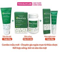 Combo ngừa mụn trứng cá từ thảo dược Esunvy,(srm+kem+viên uống) mụn cám, đầu đen, giảm sạm da, giải độc mát gan