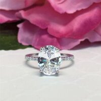 Combo Nhẫn Màu Bạch kim đính đá, kiểu dáng kim cương, kèm hộp đựng lót nỉ - Trắng - Size 9