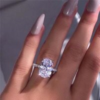 Combo Nhẫn Màu Bạch kim đính đá, kiểu dáng kim cương, kèm hộp đựng lót nỉ - Trắng - Size 6
