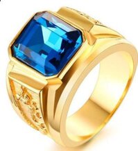 Combo Nhẫn Nam mạ Vàng 24K, Chạm rồng, Mặt đá phong thủy, kèm hộp đựng lót nỉ. - Xanh  - 7