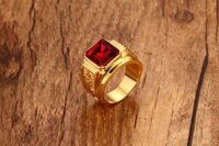 Combo Nhẫn Nam mạ Vàng 24K, Chạm rồng, Mặt đá phong thủy, kèm hộp đựng lót nỉ. - Đỏ - 9