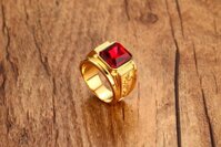 Combo Nhẫn Nam mạ Vàng 24K, Chạm rồng, Mặt đá phong thủy, kèm hộp đựng lót nỉ. - Đỏ - 7