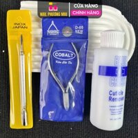 Combo Nhặt Da 3 Món Nhanh Gọn Mềm Da Blue Cross 177ml, Kìm NGỌC Cắt Da Siêu Bén Và Cây Đẩy Da Sủi Da INOX Lấy Khóe
