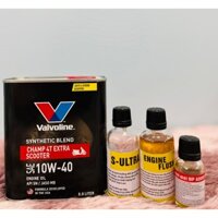 Combo nhớt bán tổng hợp dành cho xe tay ga Valvoline Champ 4T Extra Scooter API SN 10W40 JASO MB+ bộ ba phụ gia