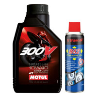 Combo Nhớt Cho Xe Mô Tô Phân Khối Lớn Motul 300V Factory Line 10W40 1L  Chai Xịt Bôi Trơn Sên B52