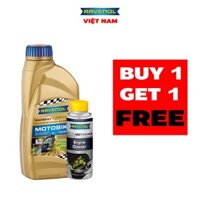 Combo Nhớt xe đua Tổng hợp toàn phần RAVENOL Racing 4-T Motobike 10W40 (1L) + súc động cơ Engine Cleaner Shot (100ml)