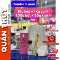 Combo Nhựa Composite - Keo Polyester resin 1Kg NHỰA và 1KG (3met) SỢI THỦY TINH, BỘT ĐÁ, CỌ SƠN (BAO GỒM XÚC TÁC).