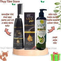 ComBo Nhuộm Tóc Phủ Bạc Sapo 247 chai 200ml và Dầu Gội Thảo Dược Sapo Thiên Nhiên Lành Tính chai 500ml