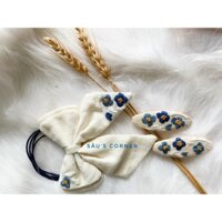 Combo nơ cột tóc và kẹp tóc thêu tay handmade