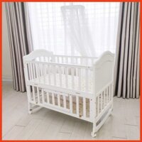 Combo Nôi cũi gỗ Umoo 2 tầng 3 trong 1, nệm, quây vải tặng kèm màn