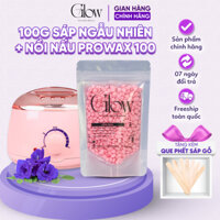 Combo Nồi Đun Sáp Wax Lông ProWax 100 + 100gram Sáp Dừa Hồng Wax Lông Cao Cấp GLOW WAXING Tặng Que CHE TÊN - 8582