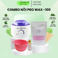 COMBO Nồi Nấu Sáp Wax Lông Pro 100 + Sáp Wax Lông Cao Cấp GREENWAXING, Kèm Bát Silicon,Mỡ Trăn,Que Gỗ Phết Sáp