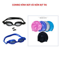 Combo nón kinh che tai dạng trơn và kính bơi Pn401