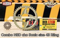Combo NSD Sonic 43 Răng ( Đĩa tải nhôm 7075 , Nhông Rector , Sên DID 428D 124 Mắt )