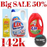 Combo Nước giặt LIX AloeVera và Nước lau sàn LIX đuổi côn trùng 4 Lít Tặng Nước rửa chén Lix chanh 750g