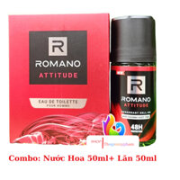 Combo Nước Hoa Nam Romano Attitude 50ml + Lăn Khử Mùi Romano 50ml
