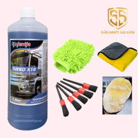 Combo Nước Rửa Xe Không Chạm TurboX10 Và Dụng Cụ Rửa Xe Găng Tay Khăn Bộ Cọ 5 Cây Xà Bông Không Chạm Ekokemika Turbo X10
