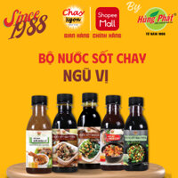 Combo Nước Sốt Chay Ngũ Vị Gồm Sốt Kho Tiêu, Sốt Xào Rau Củ, Sốt Trộn Salad, Sốt Lẩu Chua Cay, Sốt Chao Hùng Phát