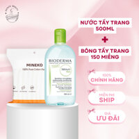 Combo Nước Tẩy Trang Bioderma Cho Da Hỗn Hợp và Da Dầu 500ml + Bông Tẩy Trang Mineko Vuông 180 Miếng