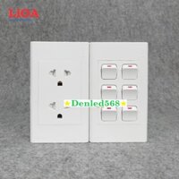 Combo ổ cắm điện 2 lỗ + 6 công tắc đèn LIOA 16A 3520W - âm tường lắp nổi