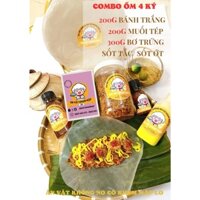 COMBO ỐM 4 KÝ Bánh Tráng Phơi Sương - Muối Tôm Hành Phi - Chai Bơ Trứng Gà Siêu Béo - Sốt tắc chua / Sốt ớt KHUM MẬP