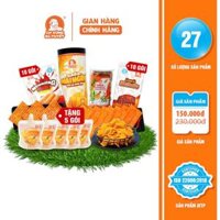 Combo PHÂN CHIA THIÊN HẠ gồm : 1 hũ Snack Đùi gà rong biển – 1 hũ Bimbim mái ngói – 10 gói snack nem nướng phên – 10 gói sanck bò kobe + 3 gói đùi gà phô mai ngô Đồ Ăn Vặt Việt Nam