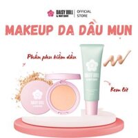 Combo Phấn Phủ Kiềm Dầu Dạng Nén và Kem Lót Hiệu Chỉnh Màu Da Daisy Doll Nhật Bản Dành Cho Da Dầu Mụn