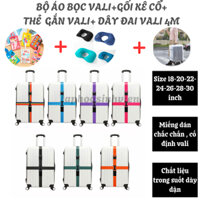 Combo phụ kiện du lịch dây đai vali+gối kê cổ+ áo trùm vali+thẻ gắn hành lý( giao màu ngẫu nhiên)-Bộ 4 Món