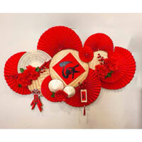 Combo phụ kiện giấy gấp quạt decor nhà cửa ngày tết,giấy đỏ có vân gấp quạt,dải treo tường decor,combo mẹt hoa trang trí