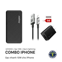 Combo Pin Energizer 10,000mAh UE10053  Sạc nhanh Mophie 10W kèm Cáp A to Lightning 1M - HÀNG CHÍNH HÃNG - Đen